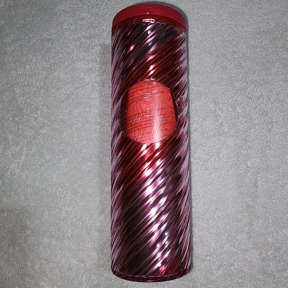 Starbucks 2022 Holiday Candy Cane Swirl Acrylic Tumbler 16oz Travel Mug Pink